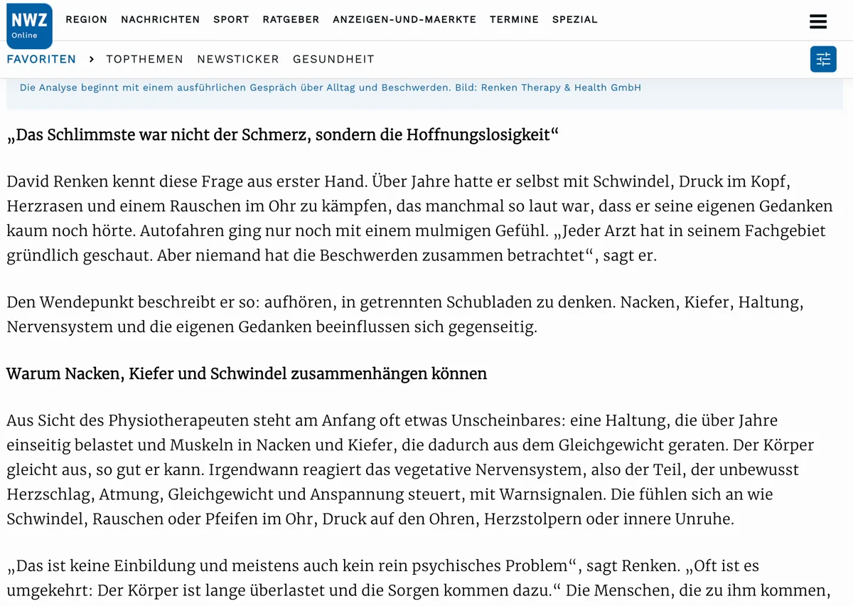 Ausschnitt aus dem NWZ-Artikel mit dem Zitat von David Renken